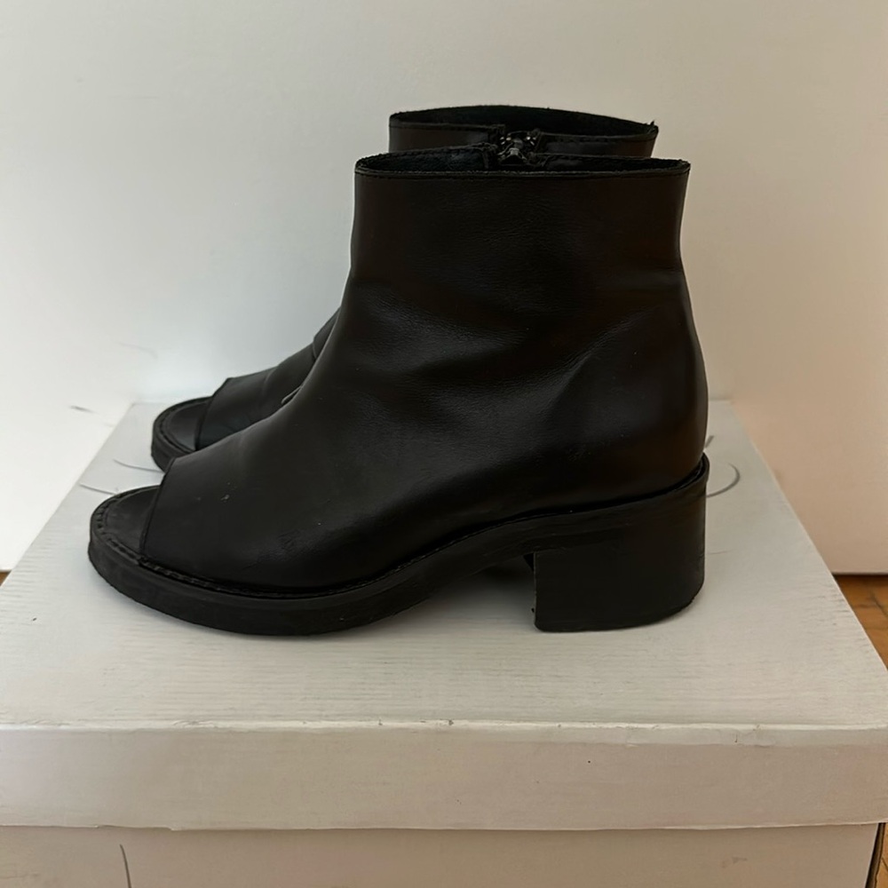 Peep-toe leather ankle boots